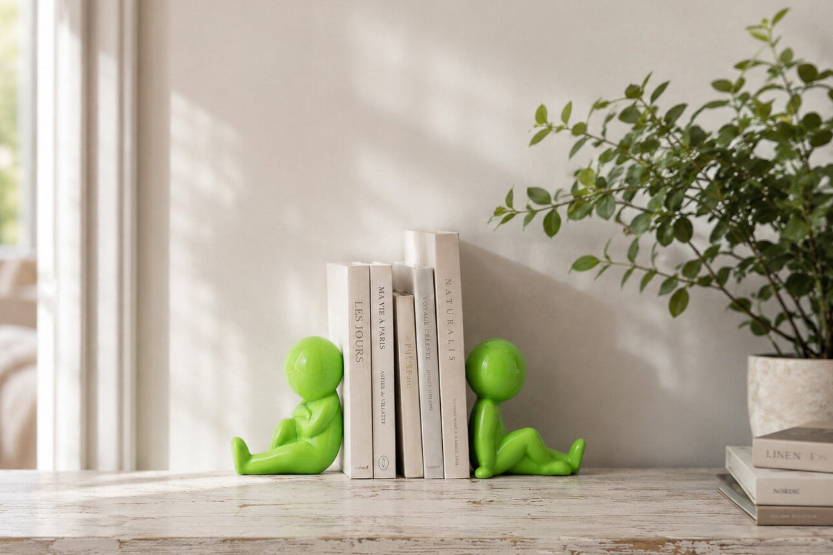J-LINE SET OF 2 BOOKEND MARCEL STONEWARE GREEN