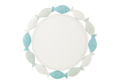 J-LINE WANDSPIEGEL VIS IJZER LICHTBLAUW/WIT