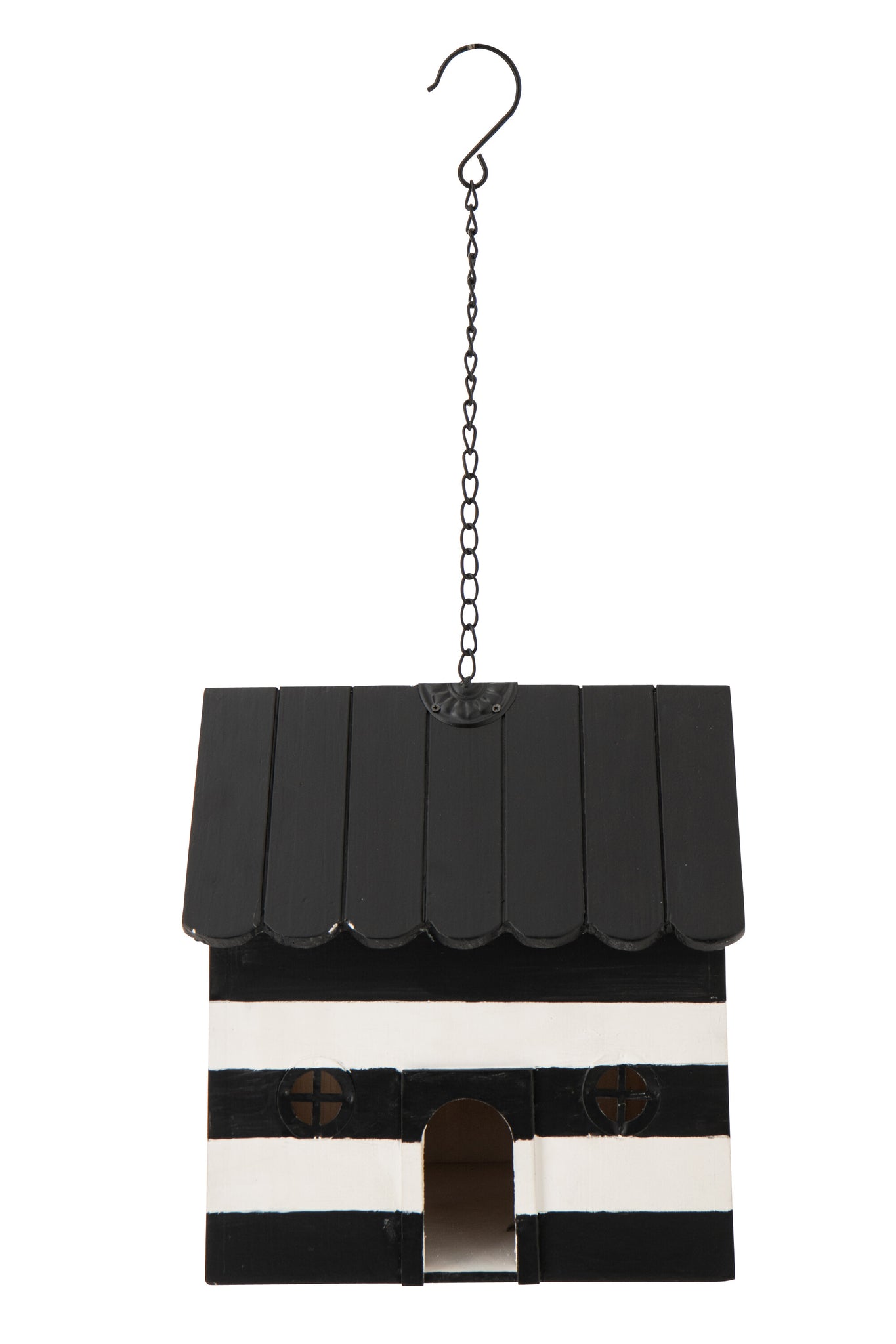 J-LINE VOGELHUISJE GESTREEPT HOUT ZWART/WIT
