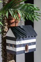 J-LINE VOGELHUISJE GESTREEPT HOUT ZWART/WIT