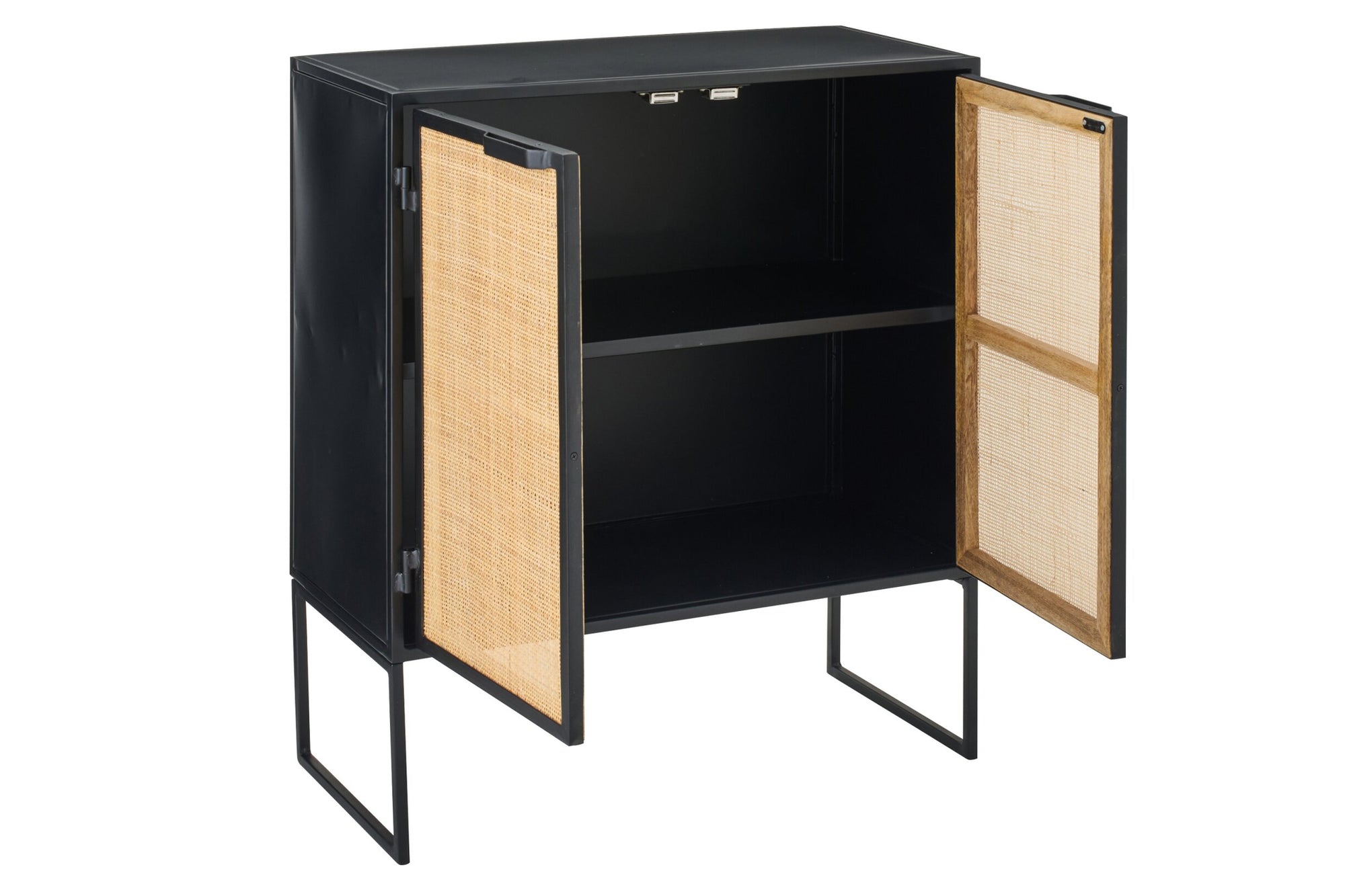 J-LINE KAST MET VLECHTWERK PANELEN IJZER ZWART/NATUREL