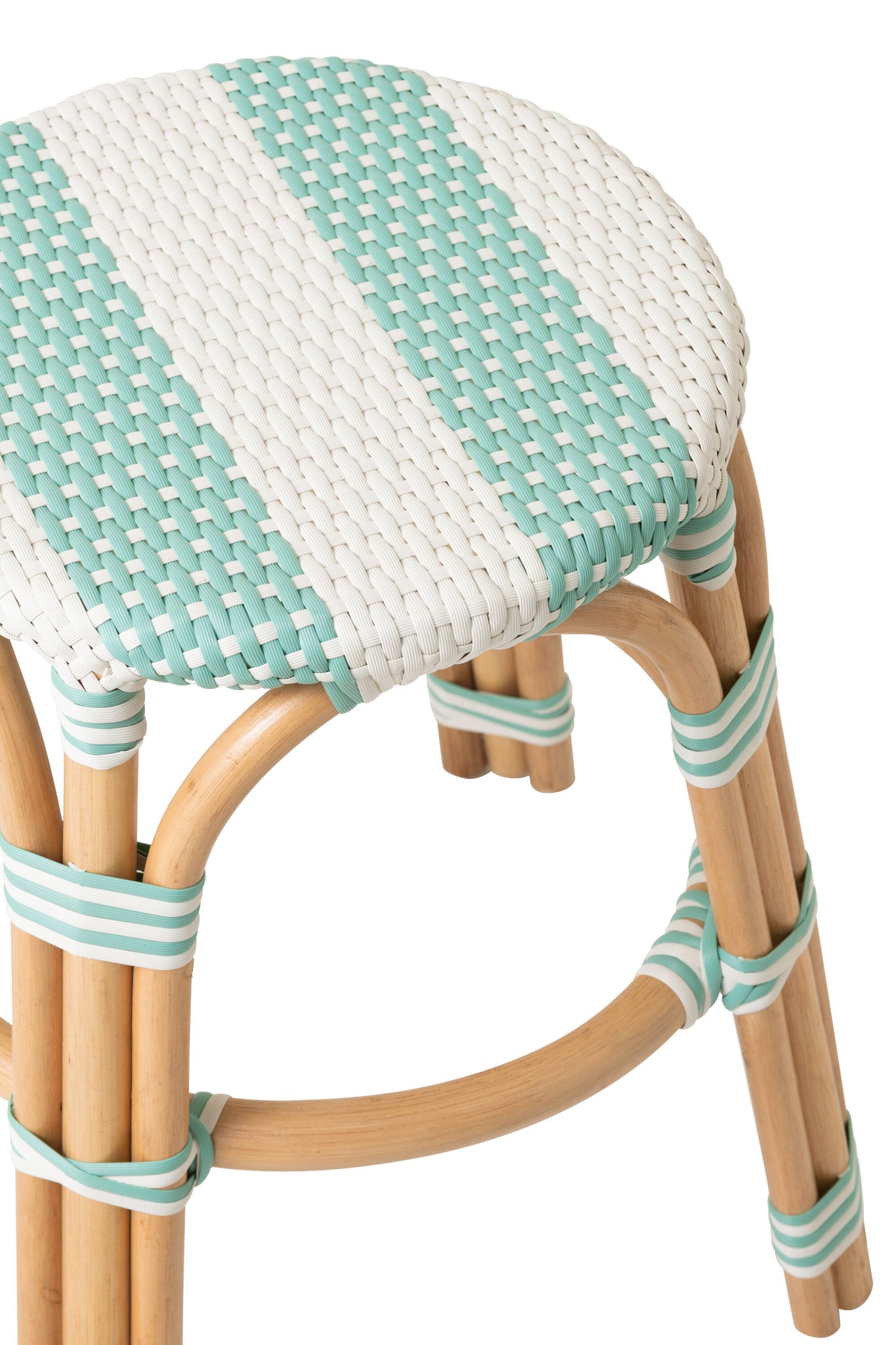 Stool Striped Rattan Light Blue/White - Tuincentrum Lopik