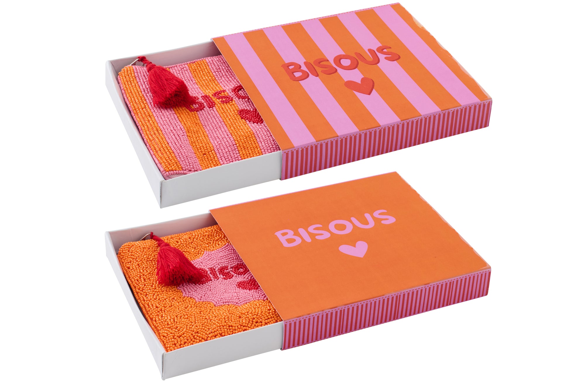 J-LINE ETUI BISOUS GESTREEPT KATOEN ROZE/ORANJE ASSORTIMENT VAN 2