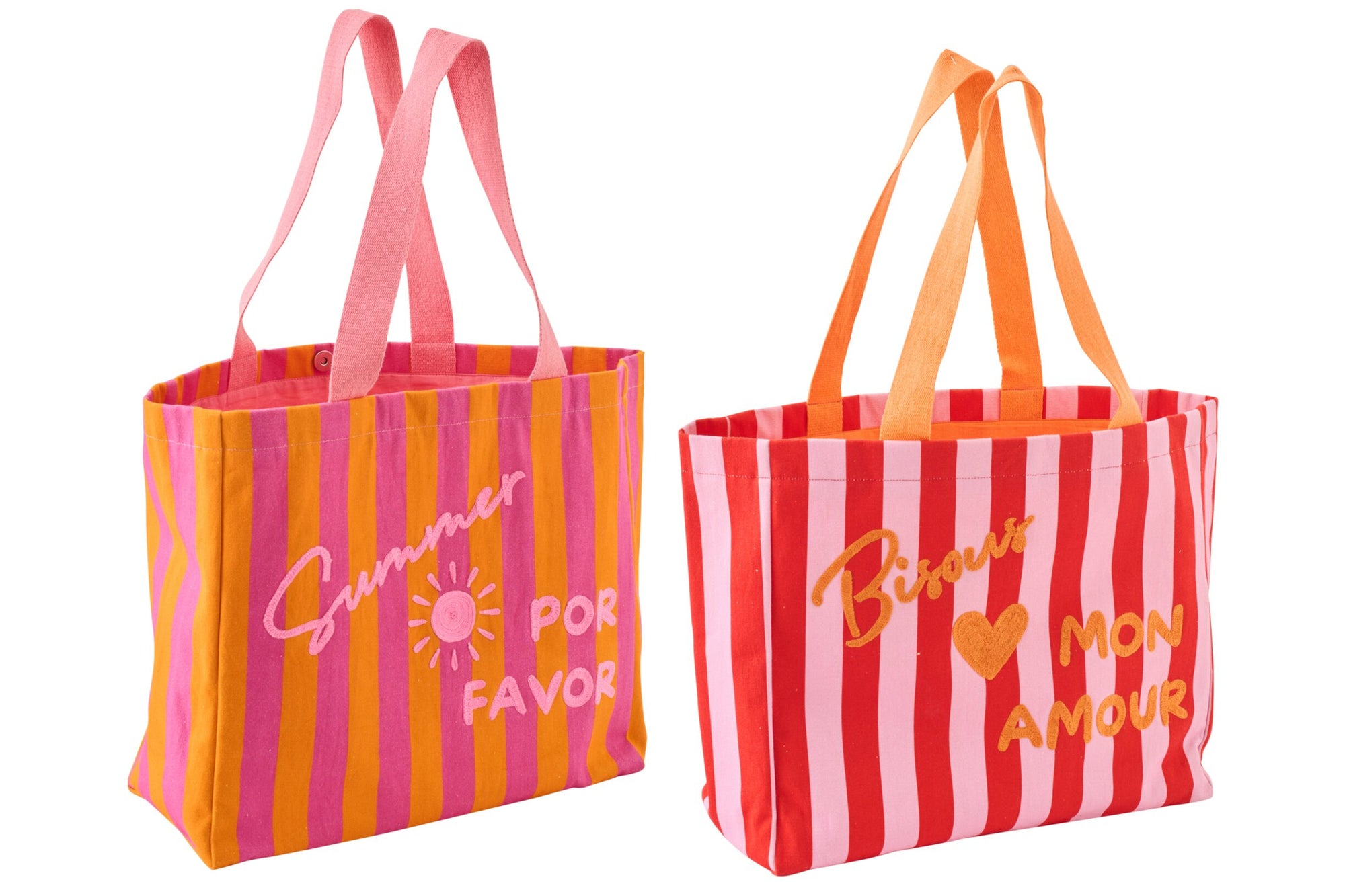 J-LINE STRANDTAS SUMMER/BISOUS GESTREEPT KATOEN MULTICOLOR – ASSORTIMENT VAN 2