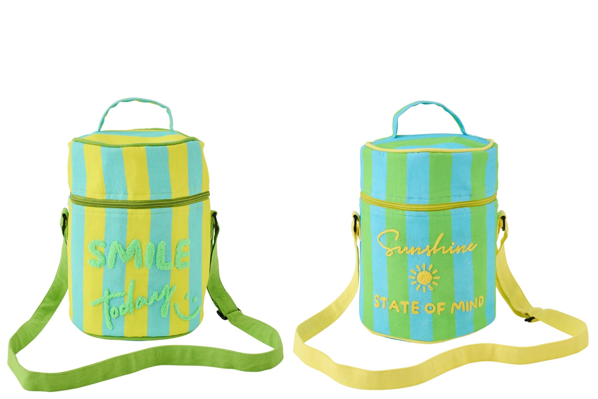 J-LINE LUNCHTAS SUNSHINE/SMILE GESTREEPT KATOEN MULTI ASSORTI