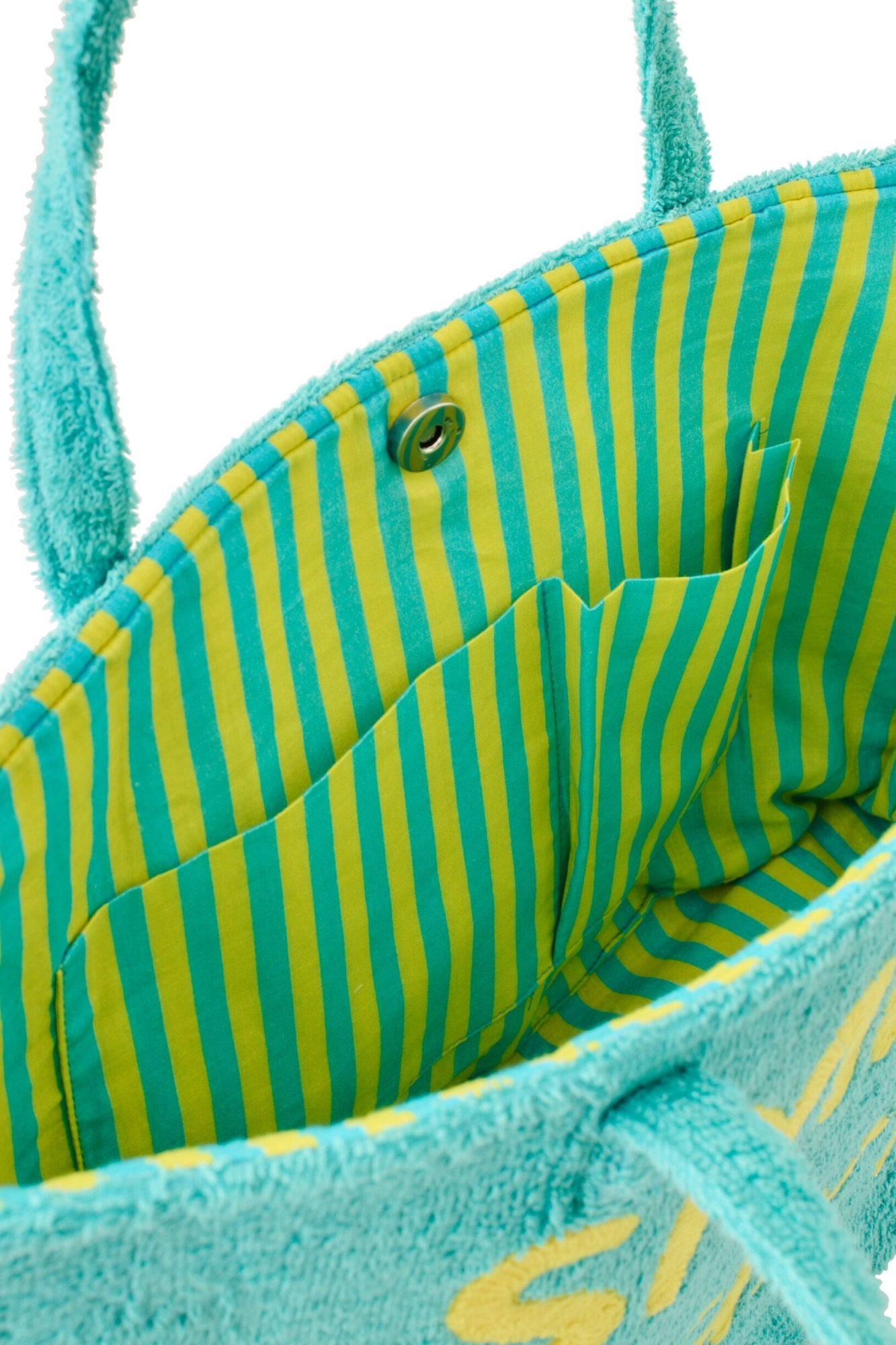 J-LINE SET VAN 2 STRANDTASSEN SMILE KATOENMIX BLAUW/GEEL