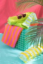 J-LINE STRANDLAKEN SUNSHINE/SMILE GESTREEPT KATOEN MULTI ASSORTIMENT VAN 2 L80XB180CM - Tuincentrum Lopik