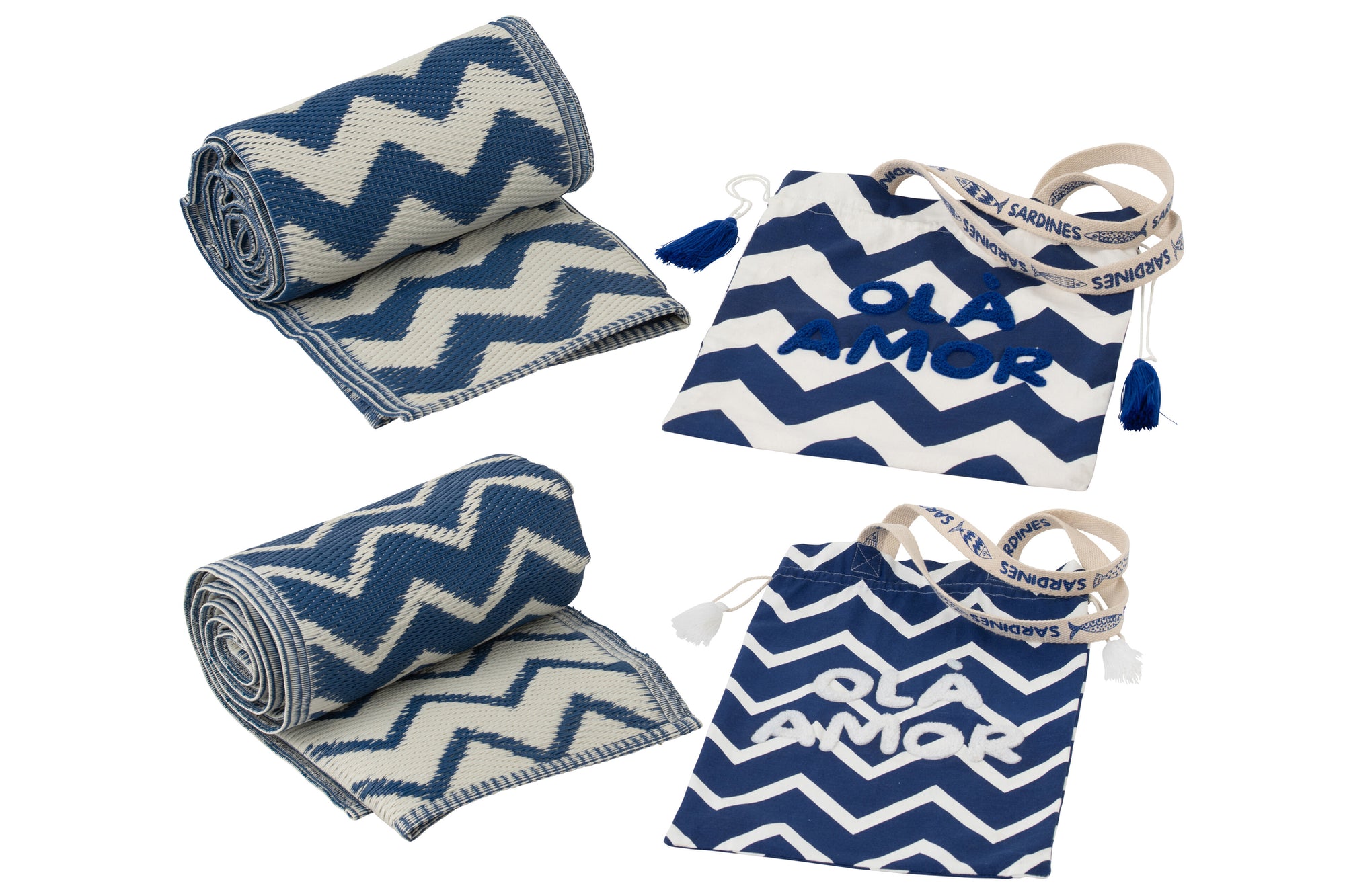 J-LINE STRANDMAT OLA AMOR POLYPROPYLEEN WIT/DONKERBLAUW ASSORTIMENT VAN 2 L90XB180CM - Tuincentrum Lopik