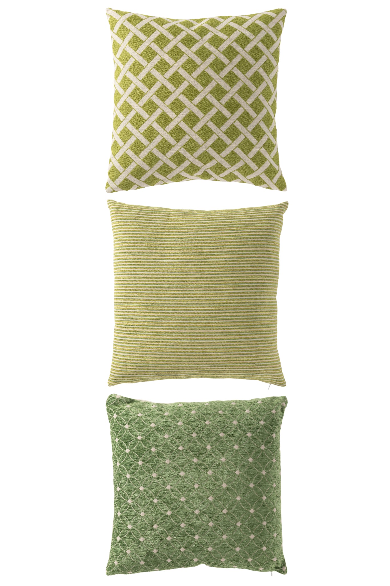 J-LINE KUSSEN VIERKANT POLYESTER GROEN/GEBROKEN WIT SET VAN 3 - Tuincentrum Lopik