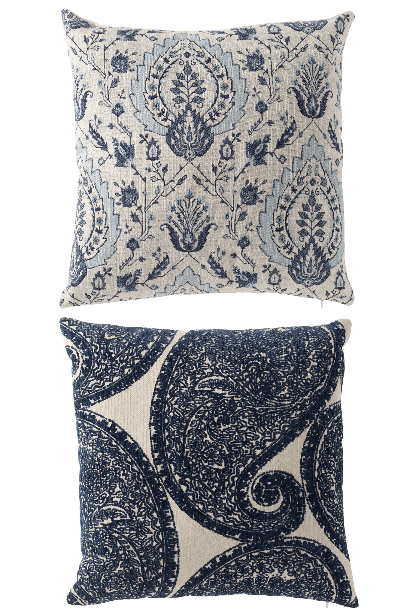 J-LINE KUSSEN BLOEMENPATROON VIERKANT POLYESTER BLAUW/GEBROKEN WIT SET VAN 2 - Tuincentrum Lopik