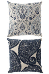 J-LINE KUSSEN BLOEMENPATROON VIERKANT POLYESTER BLAUW/GEBROKEN WIT SET VAN 2 - Tuincentrum Lopik