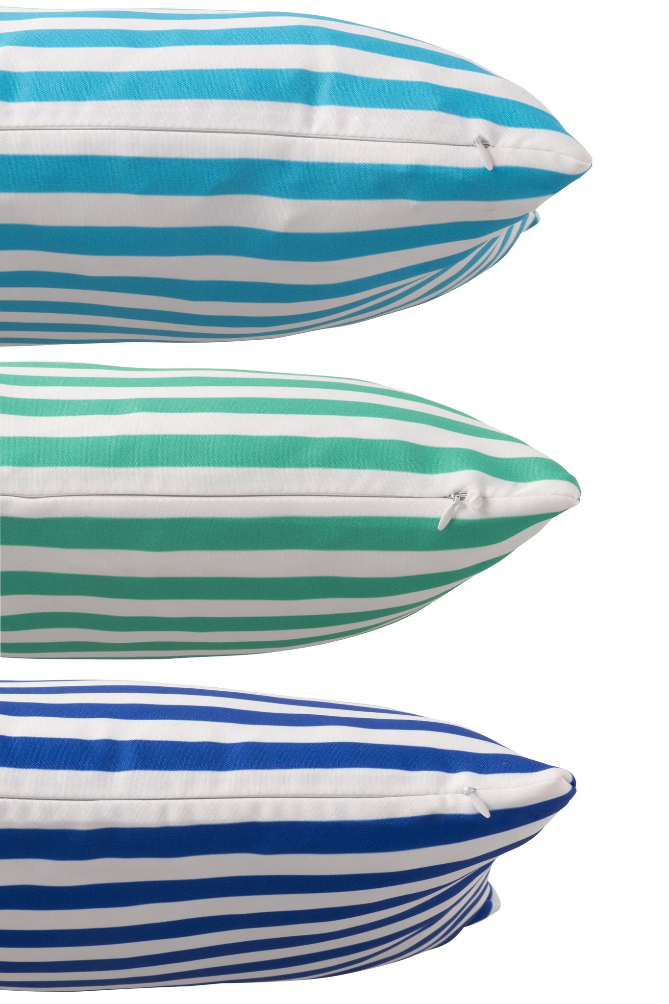 J-LINE KUSSEN OUTDOOR RECHTHOEK GESTREEPT POLYESTER BLAUW/GROEN SET VAN 3 - Tuincentrum Lopik