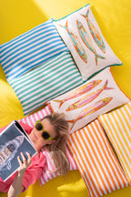 J-LINE KUSSEN OUTDOOR RECHTHOEK GESTREEPT POLYESTER BLAUW/GROEN SET VAN 3 - Tuincentrum Lopik