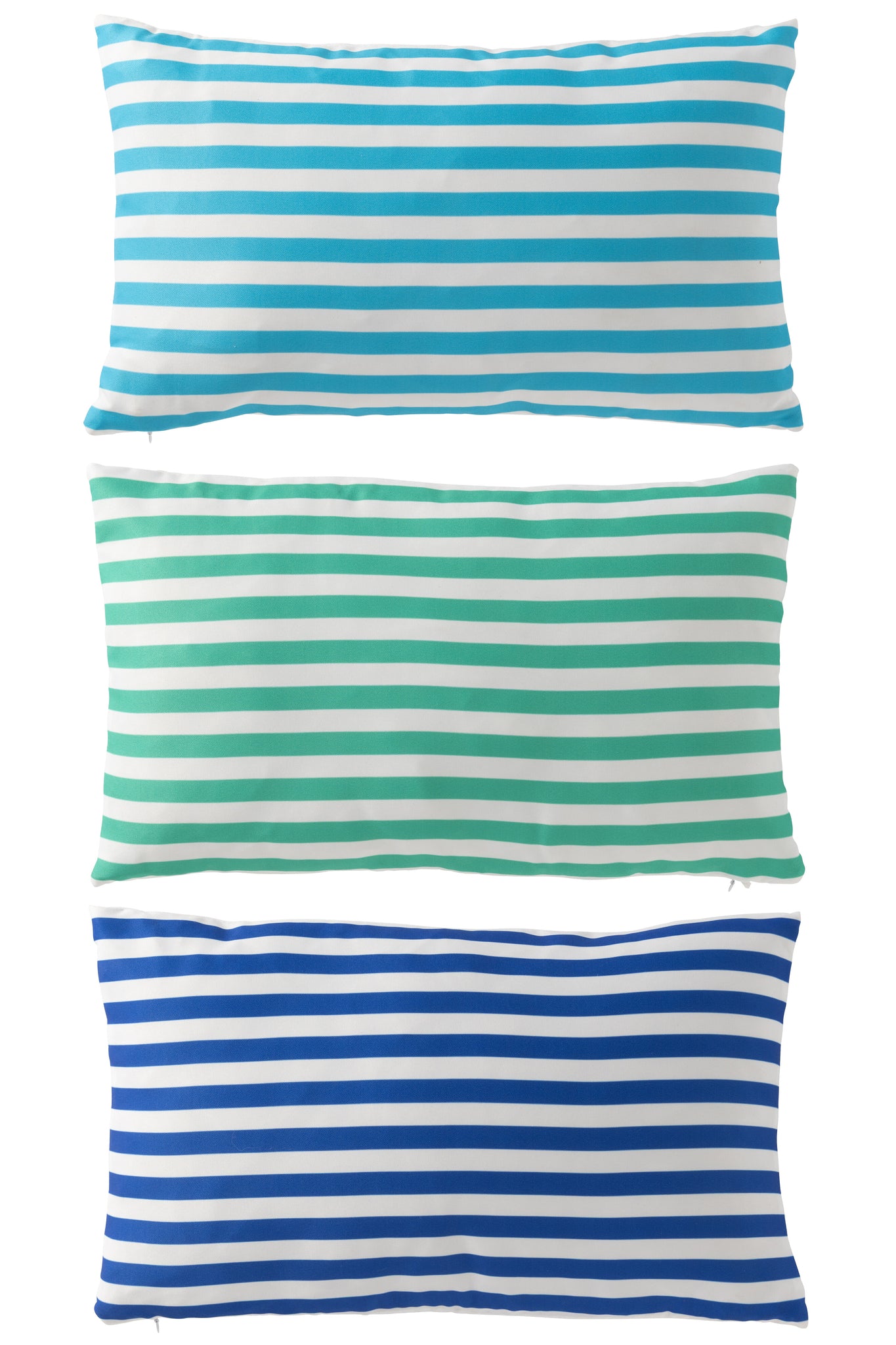 J-LINE KUSSEN OUTDOOR RECHTHOEK GESTREEPT POLYESTER BLAUW/GROEN SET VAN 3 - Tuincentrum Lopik