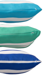J-LINE KUSSEN OUTDOOR VIERKANT GESTREEPT POLYESTER BLAUW/GROEN SET VAN 3 - Tuincentrum Lopik