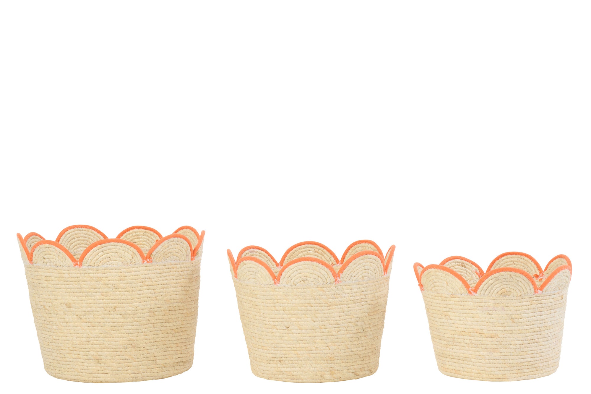 J-LINE SET OF 3 BASKET FLOWER CORN HUSK NATURAL/ORANGE
