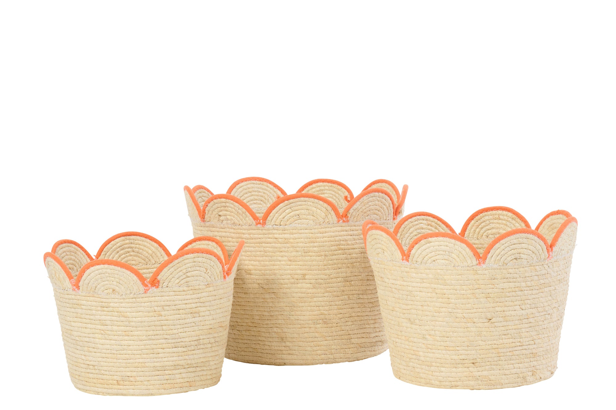 J-LINE SET OF 3 BASKET FLOWER CORN HUSK NATURAL/ORANGE