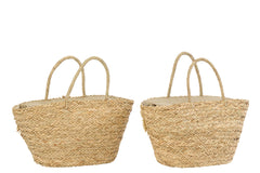 J-LINE TAS SUNFLOWER ZEEGRAS NATUREL/KAKIGROEN ASSORTIMENT VAN 2