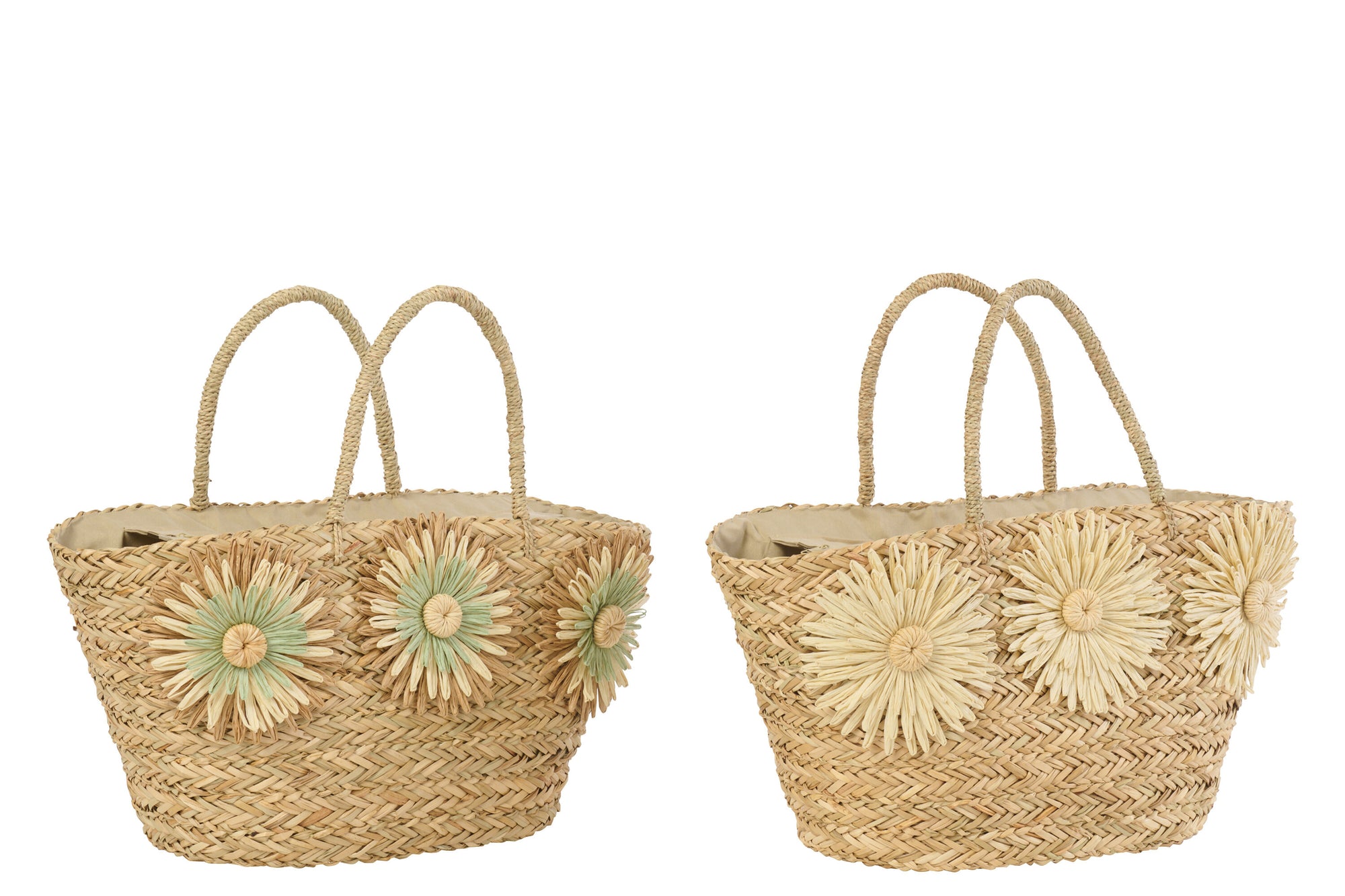 J-LINE TAS SUNFLOWER ZEEGRAS NATUREL/KAKIGROEN ASSORTIMENT VAN 2