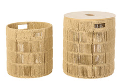 J-LINE SET OF 2 BASKET + LID ROUND PAPER NATURAL - Tuincentrum Lopik
