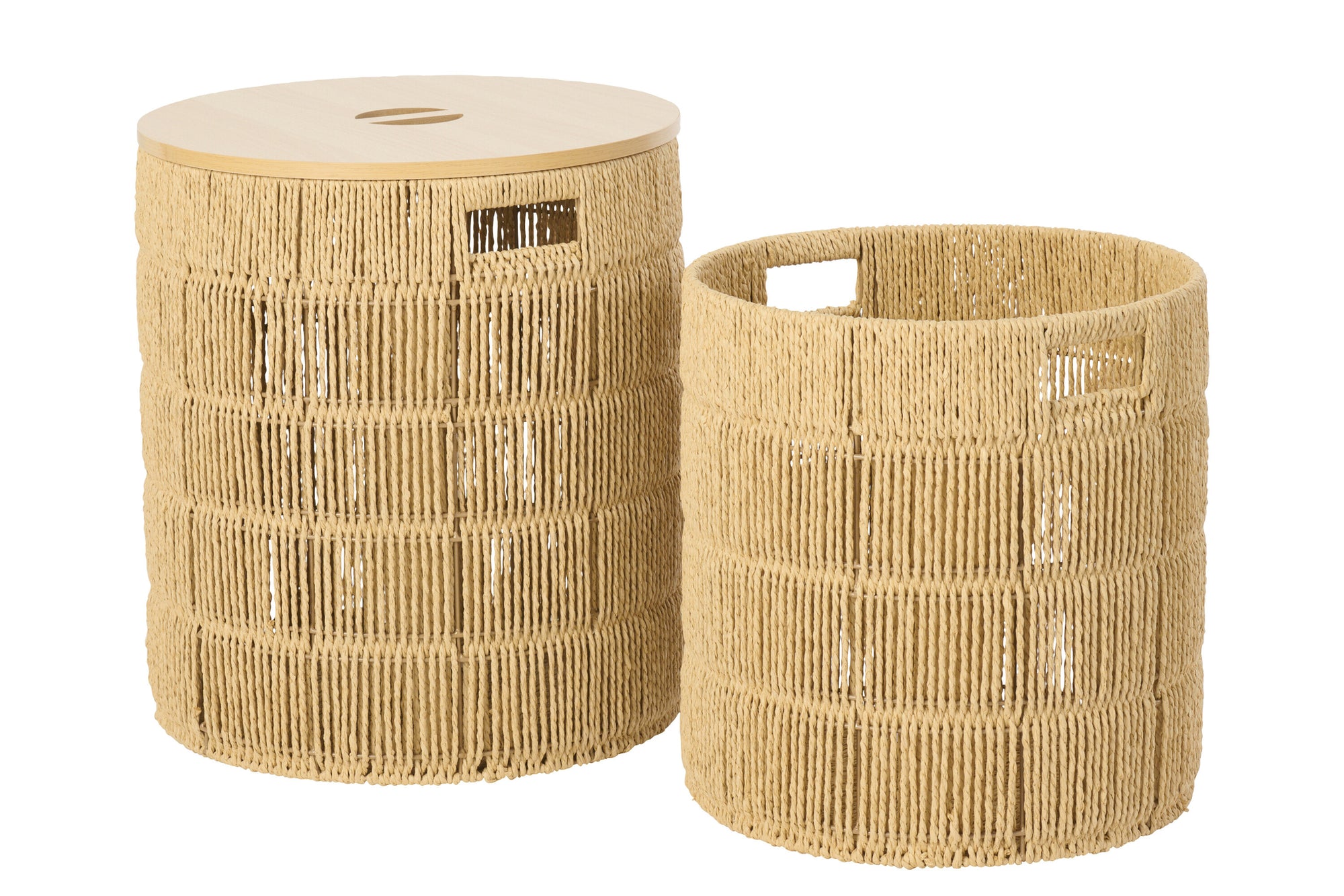 J-LINE SET OF 2 BASKET + LID ROUND PAPER NATURAL