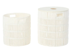 J-LINE SET OF 2 BASKET + LID ROUND PAPER WHITE - Tuincentrum Lopik