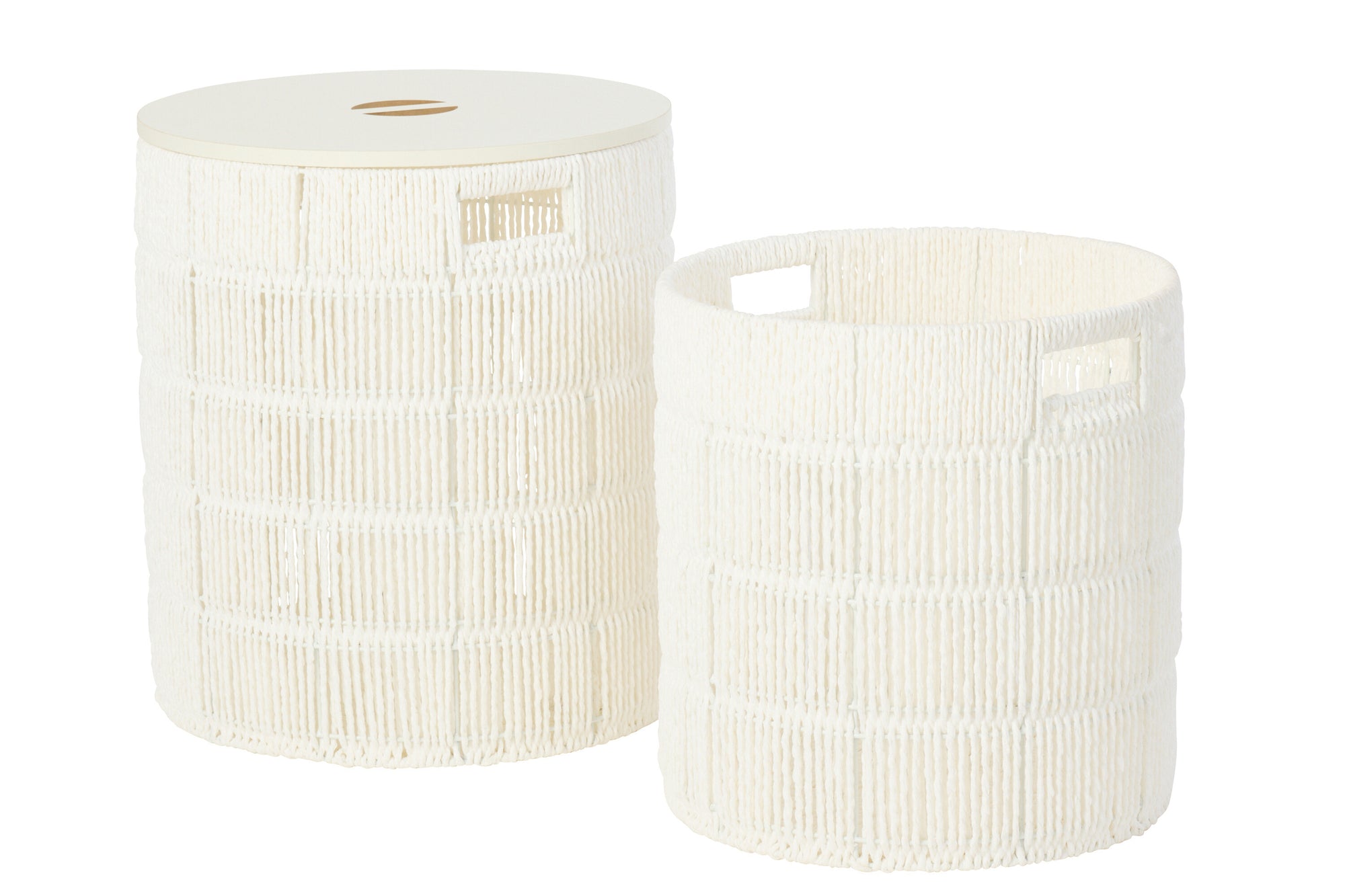 J-LINE SET OF 2 BASKET + LID ROUND PAPER WHITE