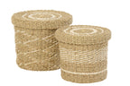 J-LINE SET OF 2 BASKET + LID STRIPED PAPER WHITE/NATURAL - Tuincentrum Lopik