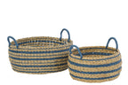 J-LINE SET OF 2 BASKET STRIPED PAPER NATURAL/BLUE