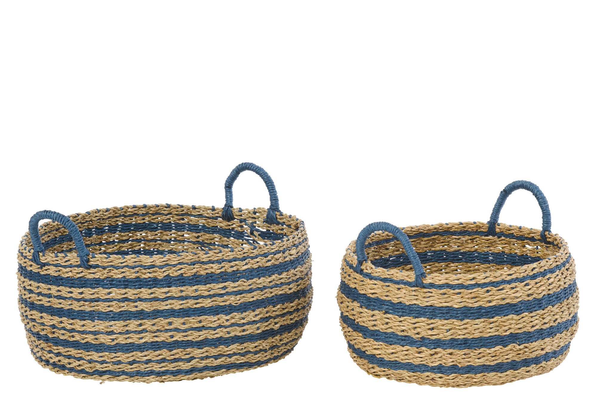 J-LINE SET OF 2 BASKET STRIPED PAPER NATURAL/BLUE - Tuincentrum Lopik
