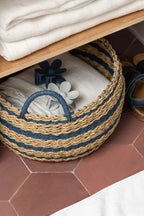J-LINE SET OF 2 BASKET STRIPED PAPER NATURAL/BLUE - Tuincentrum Lopik