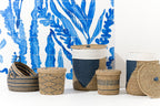 J-LINE SET OF 2 BASKET STRIPED PAPER NATURAL/BLUE