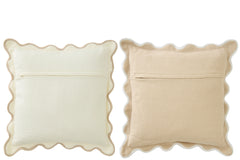 J-LINE KUSSEN SCALLOP KATOEN WIT/BEIGE SET VAN 2 - Tuincentrum Lopik