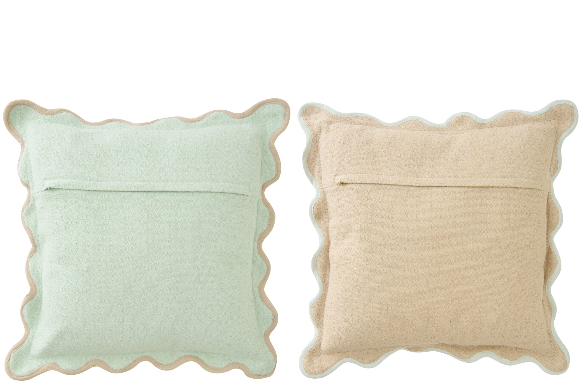 J-LINE KUSSEN SCALLOP KATOEN LICHTBLAUW/BEIGE SET VAN 2 - Tuincentrum Lopik