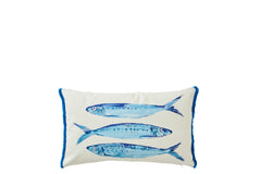 J-LINE KUSSEN SARDINES KATOEN WIT/BLAUW - Tuincentrum Lopik