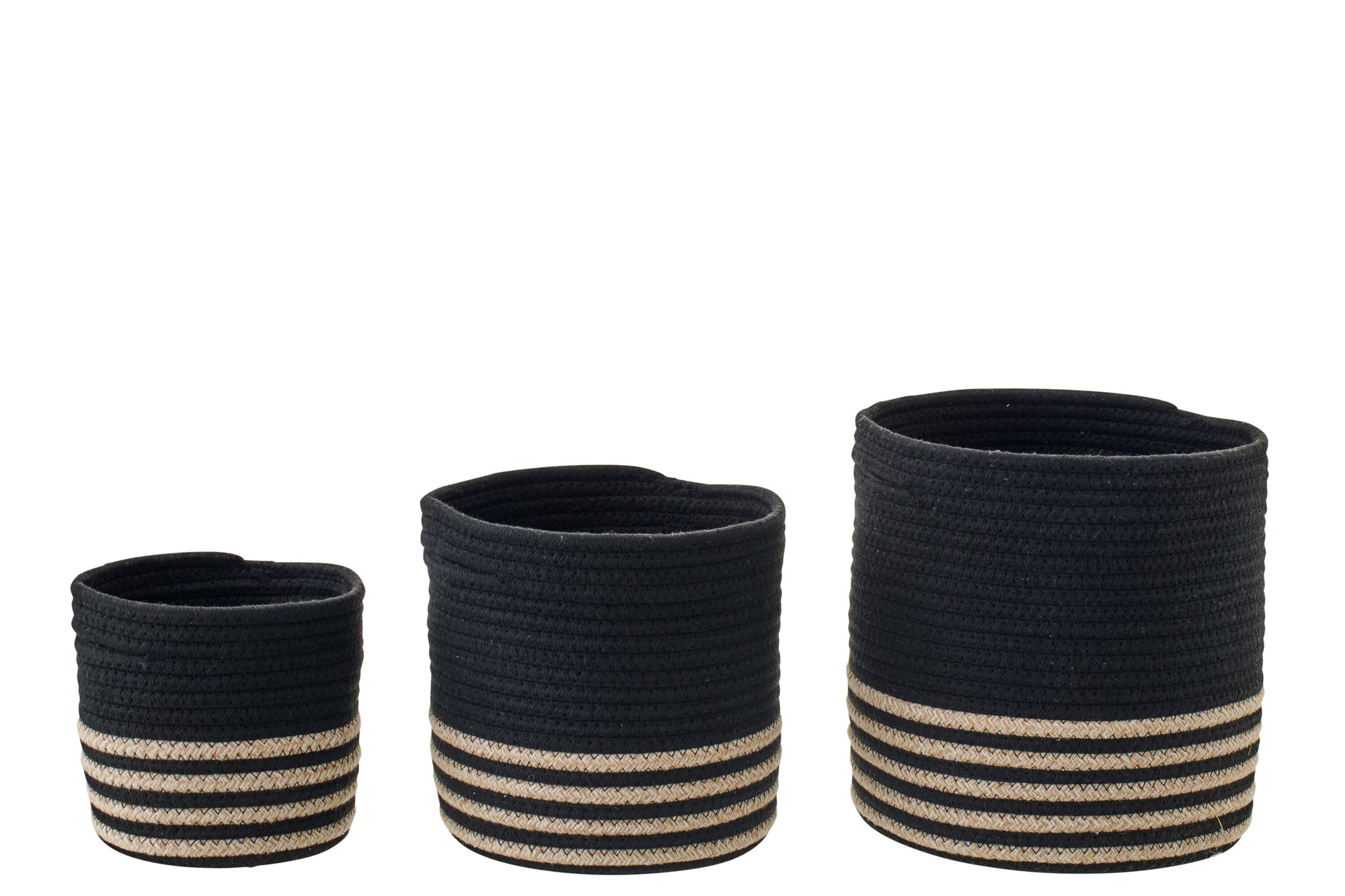 J-LINE SET OF 3 BASKET STRIPED POLYESTER BLACK/BEIGE