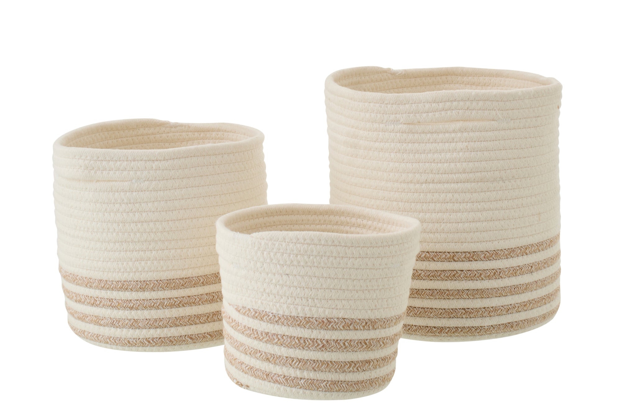 J-LINE SET OF 3 BASKET STRIPED POLYESTER WHITE/BEIGE