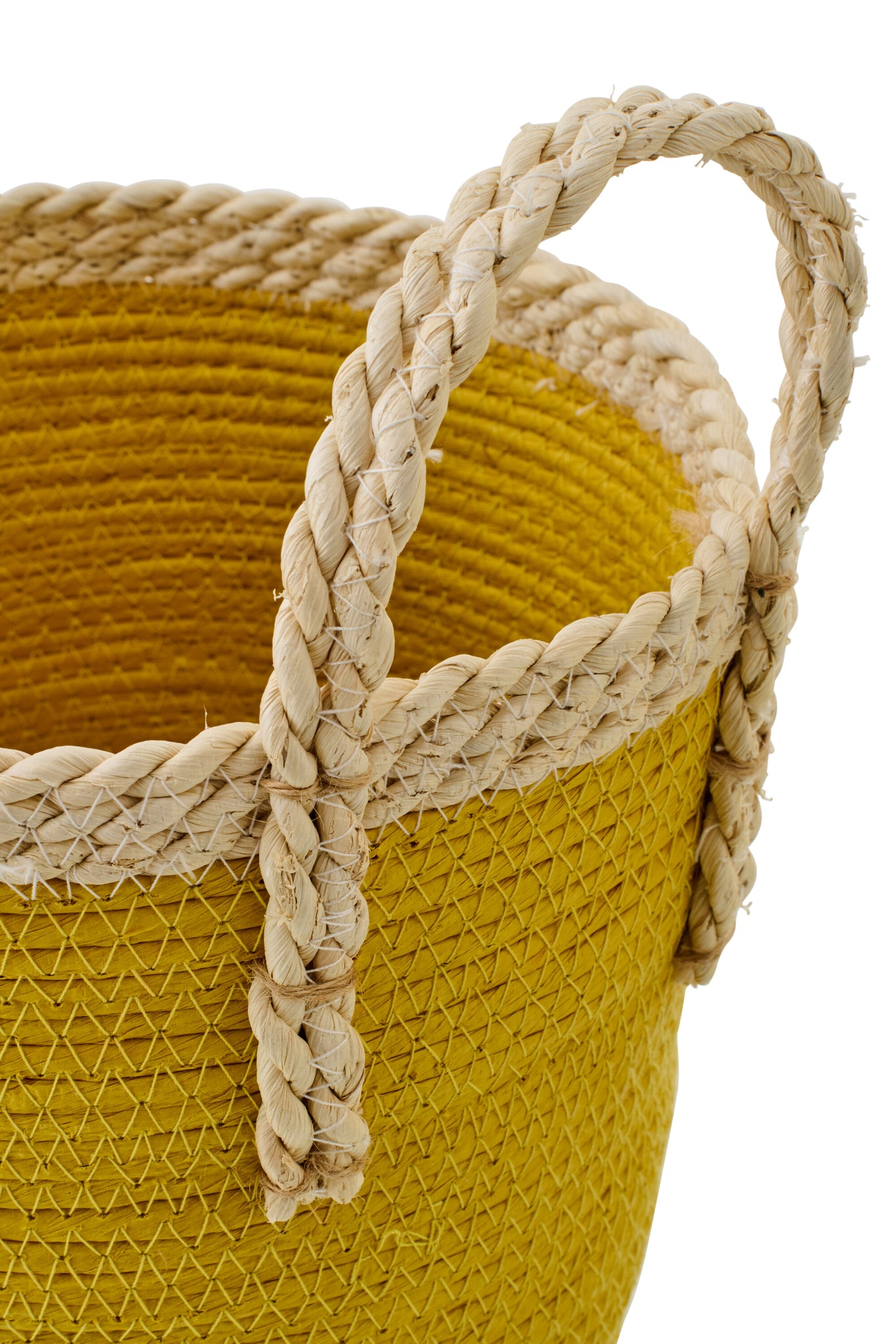 J-LINE SET OF 3 BASKET WITH HANDLES PAPER MUSTARD YELLOW/NATURAL