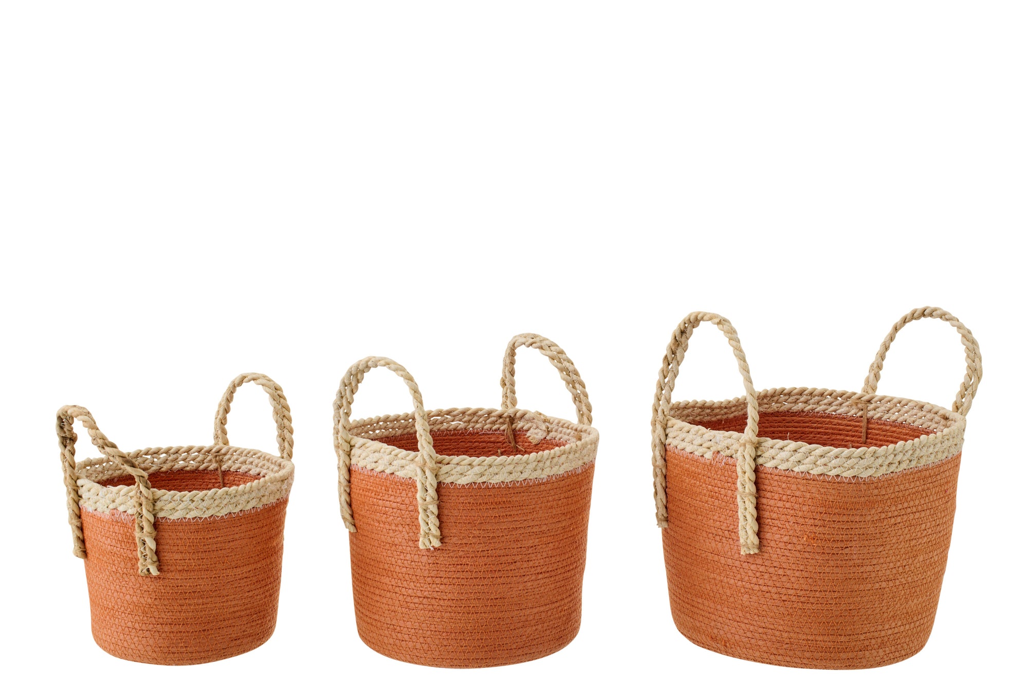J-LINE SET OF 3 BASKET WITH HANDLES PAPER DARK ORANGE/NATURAL