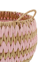 J-LINE SET OF 3 BASKET WITH HANDLES STRIPED RUSH NATURAL/LIGHT PINK - Tuincentrum Lopik