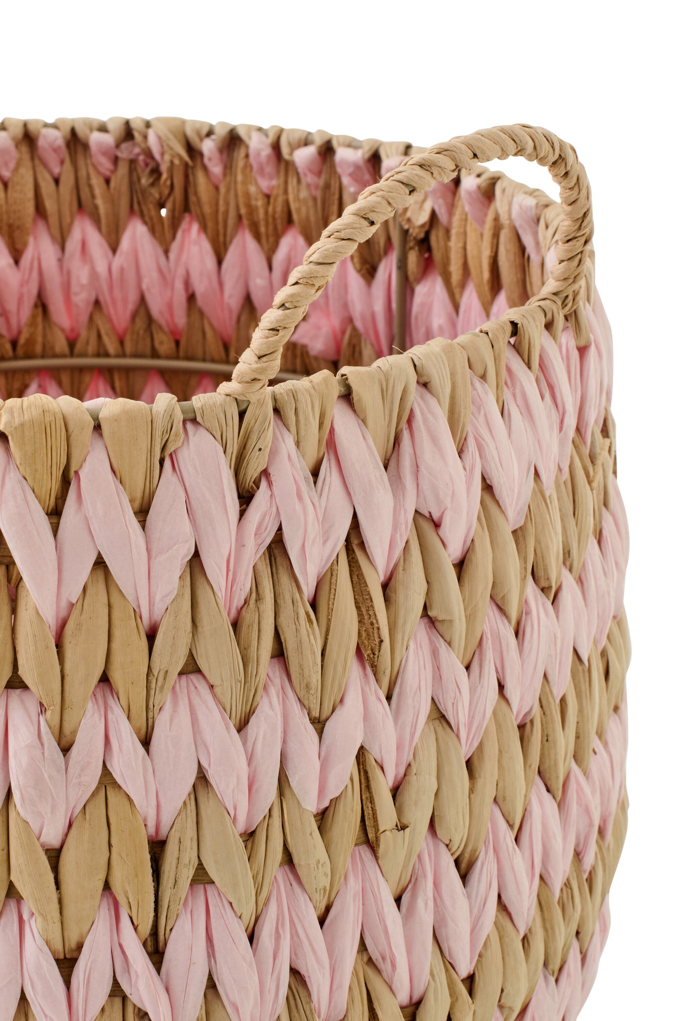 J-LINE SET OF 2 BASKET WITH HANDLES STRIPED RUSH NATURAL/LIGHT PINK