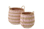 J-LINE SET OF 2 BASKET WITH HANDLES STRIPED RUSH NATURAL/LIGHT PINK