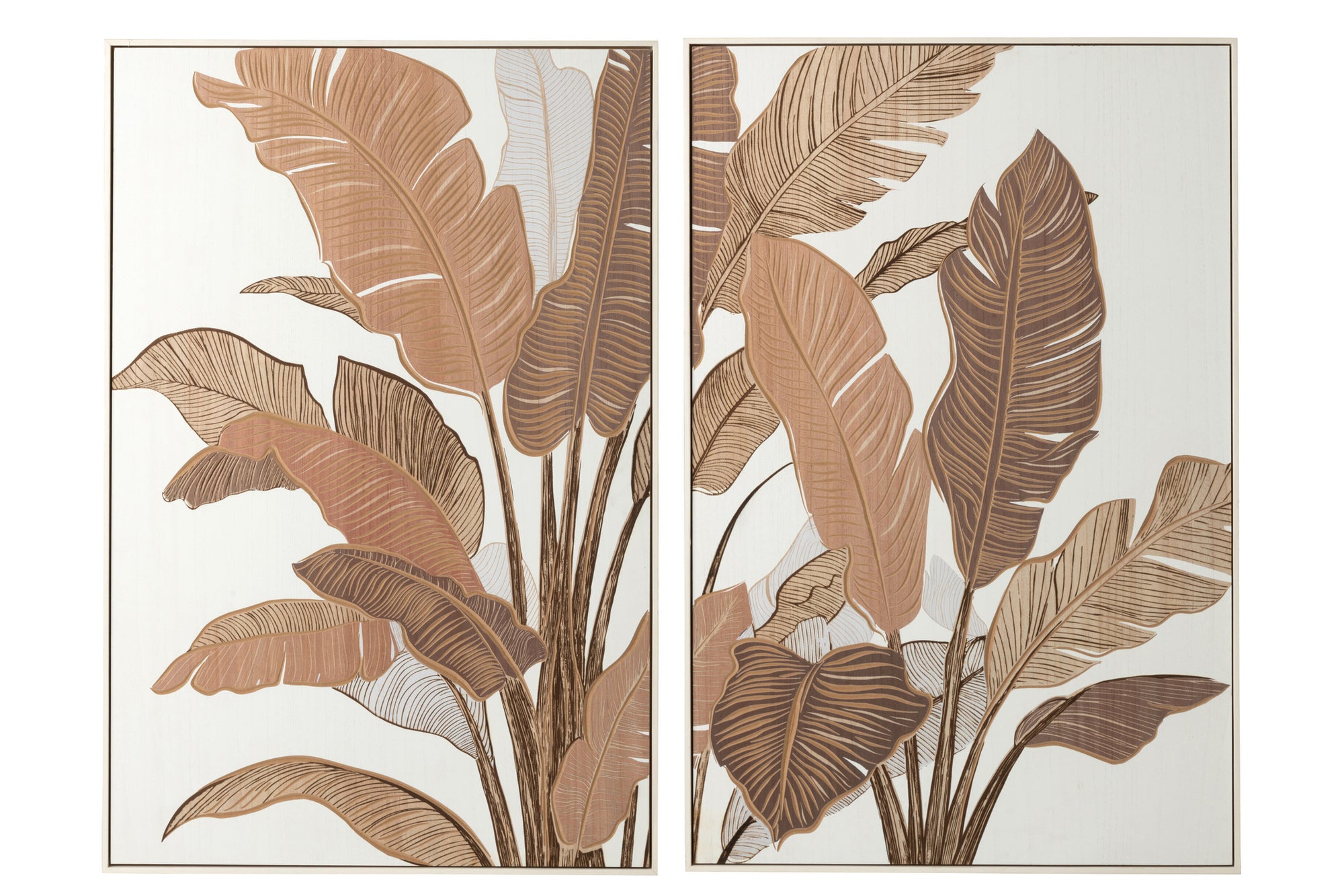 J-LINE WANDDECORATIE HOUT GESNEDEN GRENENHOUT BRUIN/OFFWHITE SET 2