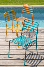 J-LINE TUINSTOEL GESTREEPT METAAL TURQUOISE