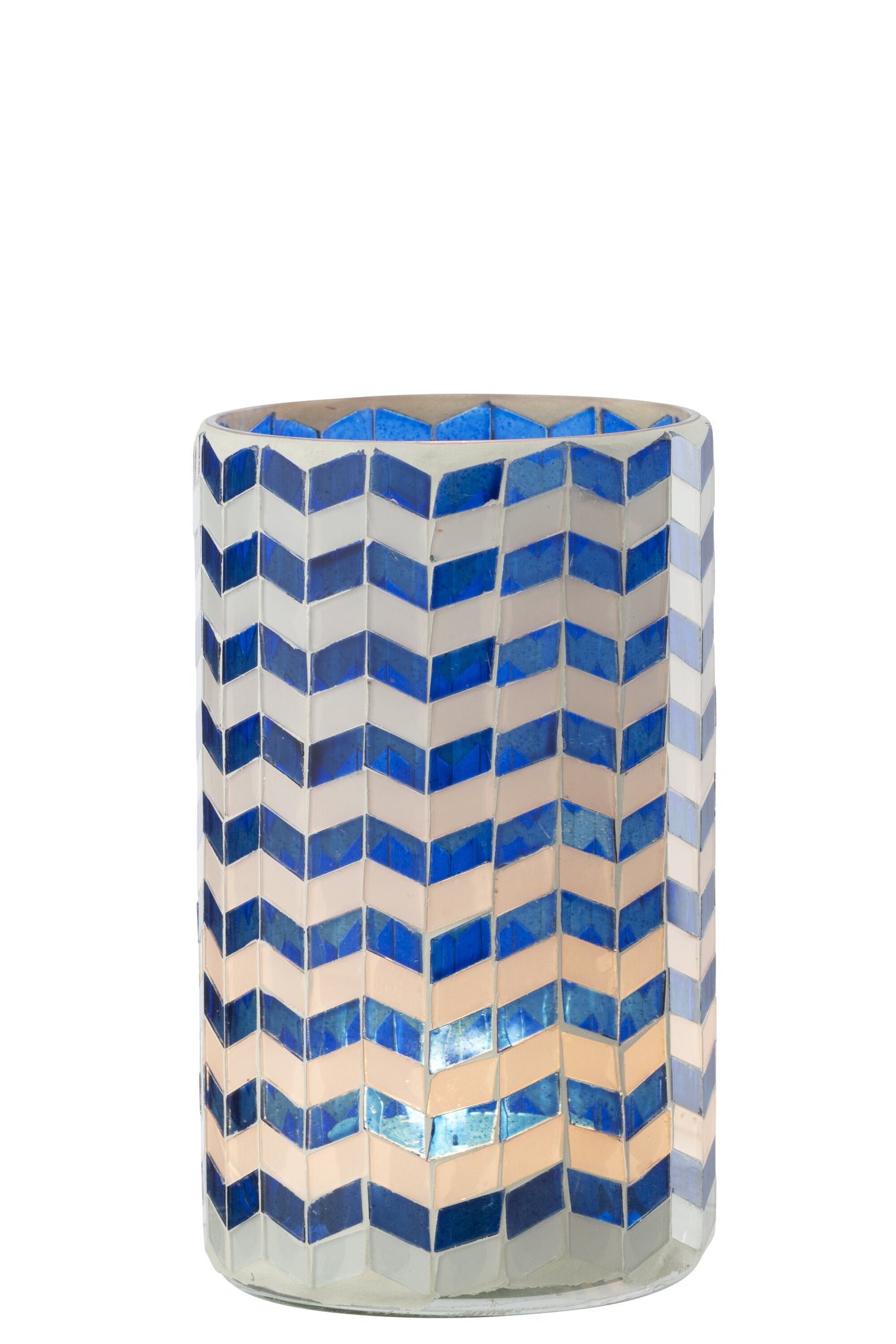 J-LINE KAARSENHOUDER GLAS BLAUW/WIT LARGE 10X10X18CM - Tuincentrum Lopik