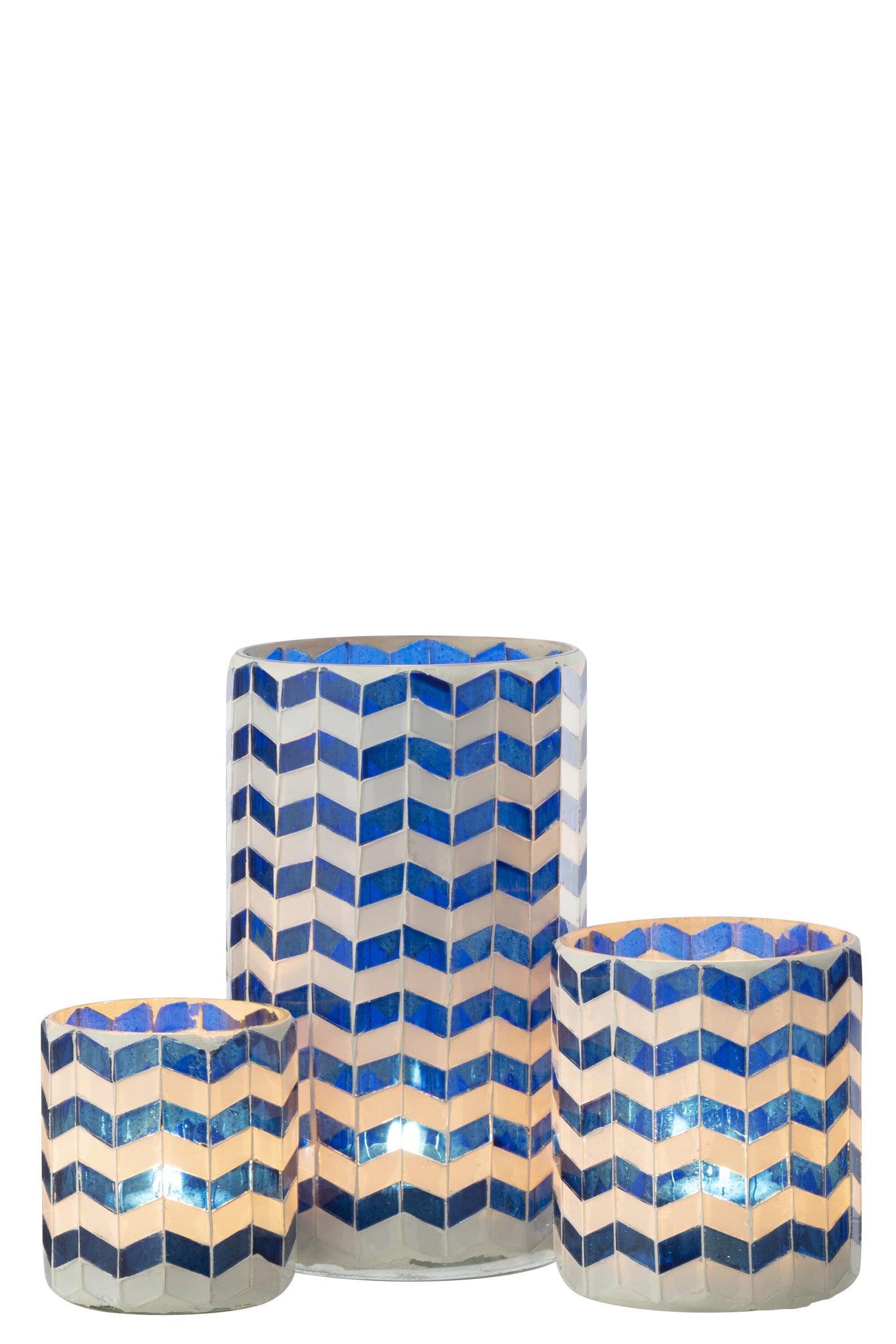 J-LINE KAARSENHOUDER GLAS BLAUW/WIT LARGE 10X10X18CM - Tuincentrum Lopik