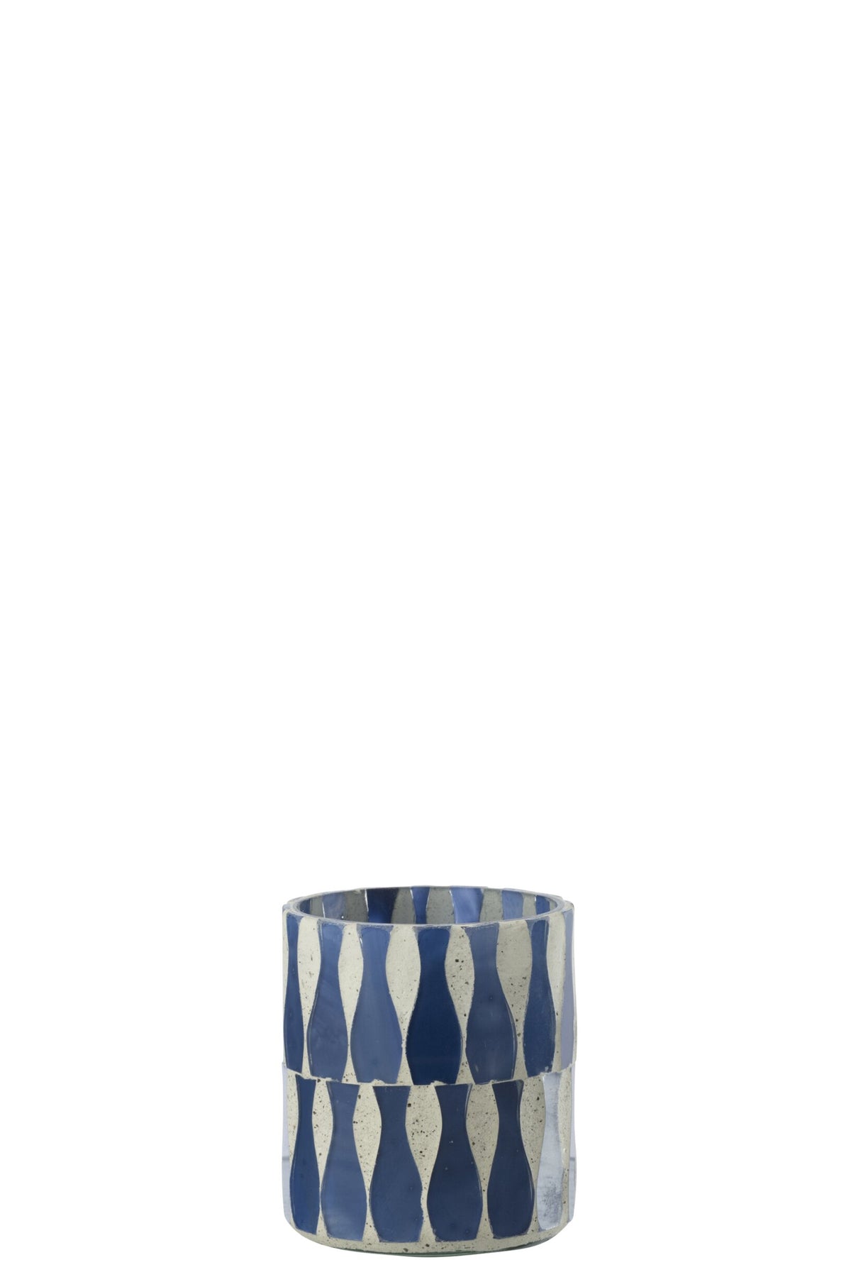 J-LINE CANDLE HOLDER GLASS BLUE/WHITE SMALL