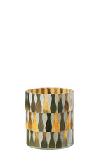 J-LINE KAARSENHOUDER GLAS OLIJFGROEN/WIT MEDIUM