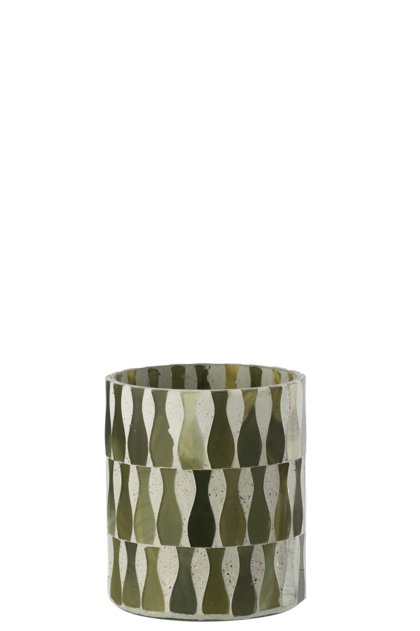 J-LINE KAARSENHOUDER GLAS OLIJFGROEN/WIT MEDIUM