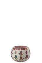 Candle Holder Glass Off-White/Fuchsia Small - Tuincentrum Lopik